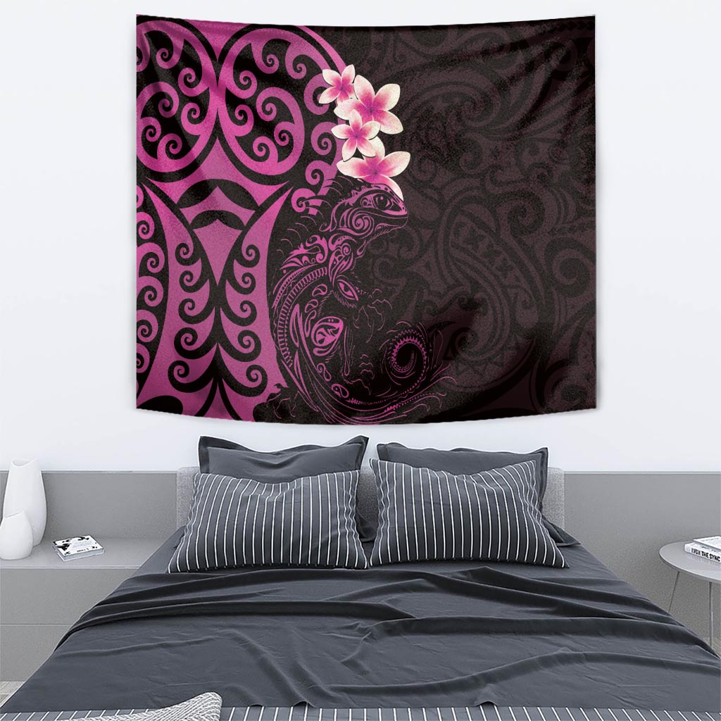 New Zealand Tuatara Plumeria Tapestry Maori Pink Koru Tribal Tattoo LT01 - Polynesian Pride