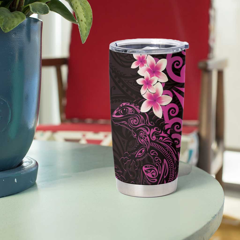 New Zealand Tuatara Plumeria Tumbler Cup Maori Pink Koru Tribal Tattoo LT01 - Polynesian Pride