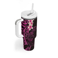 New Zealand Tuatara Plumeria Tumbler With Handle Maori Pink Koru Tribal Tattoo LT01 - Polynesian Pride
