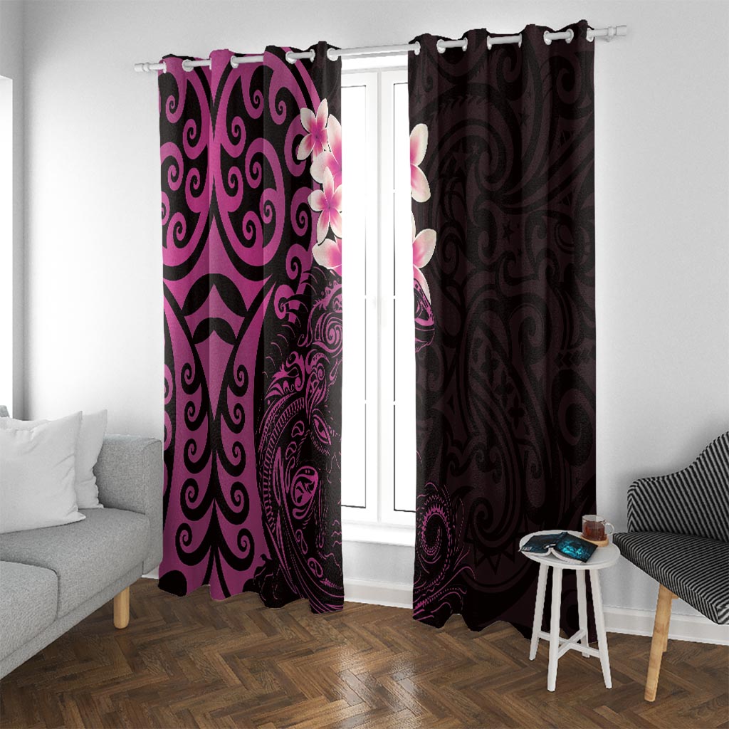 New Zealand Tuatara Plumeria Window Curtain Maori Pink Koru Tribal Tattoo LT01 With Grommets Pink - Polynesian Pride