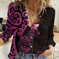 New Zealand Tuatara Plumeria Women Casual Shirt Maori Pink Koru Tribal Tattoo LT01 Female Pink - Polynesian Pride