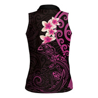 New Zealand Tuatara Plumeria Women Sleeveless Polo Shirt Maori Pink Koru Tribal Tattoo LT01 - Polynesian Pride