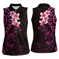 New Zealand Tuatara Plumeria Women Sleeveless Polo Shirt Maori Pink Koru Tribal Tattoo LT01 - Polynesian Pride