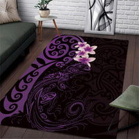 New Zealand Tuatara Plumeria Area Rug Maori Purple Koru Tribal Tattoo LT01 Purple - Polynesian Pride