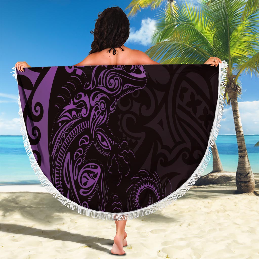 New Zealand Tuatara Plumeria Beach Blanket Maori Purple Koru Tribal Tattoo LT01 - Polynesian Pride