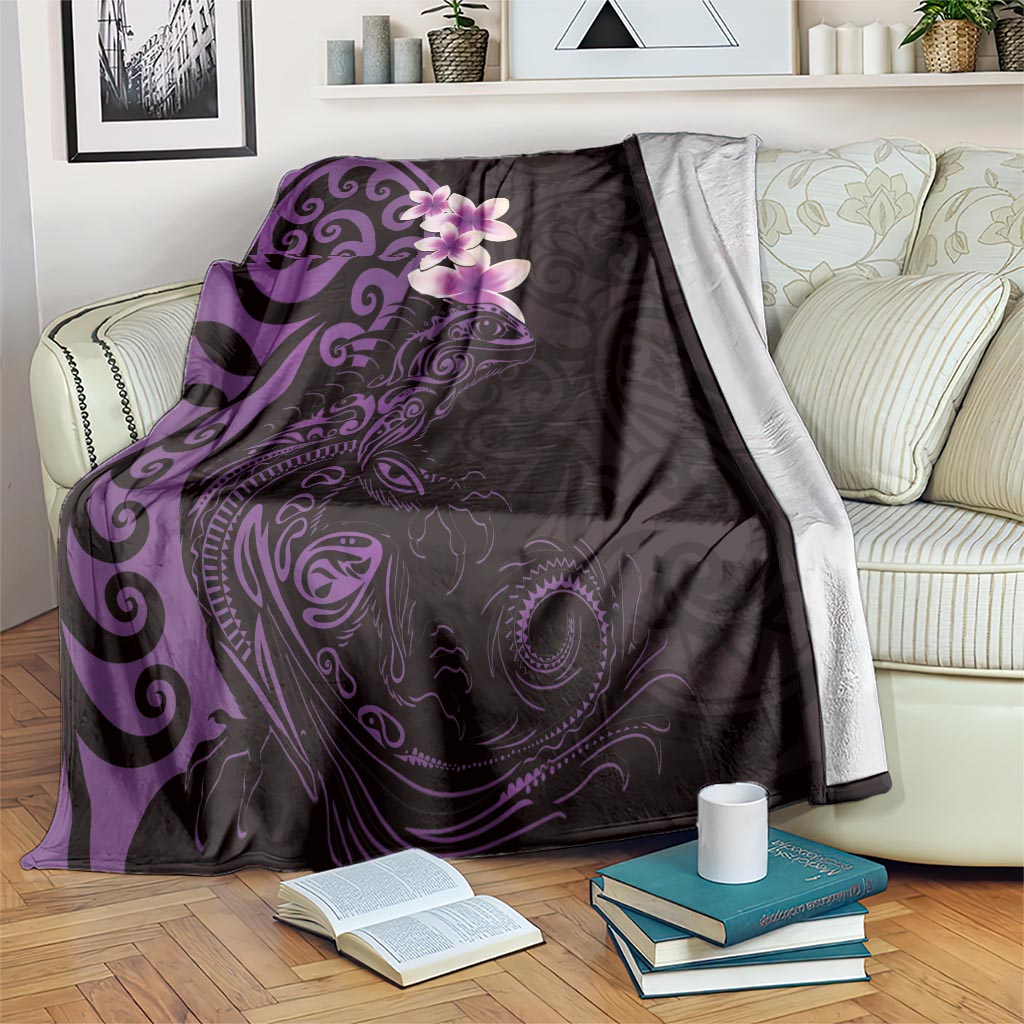 New Zealand Tuatara Plumeria Blanket Maori Purple Koru Tribal Tattoo LT01 Purple - Polynesian Pride
