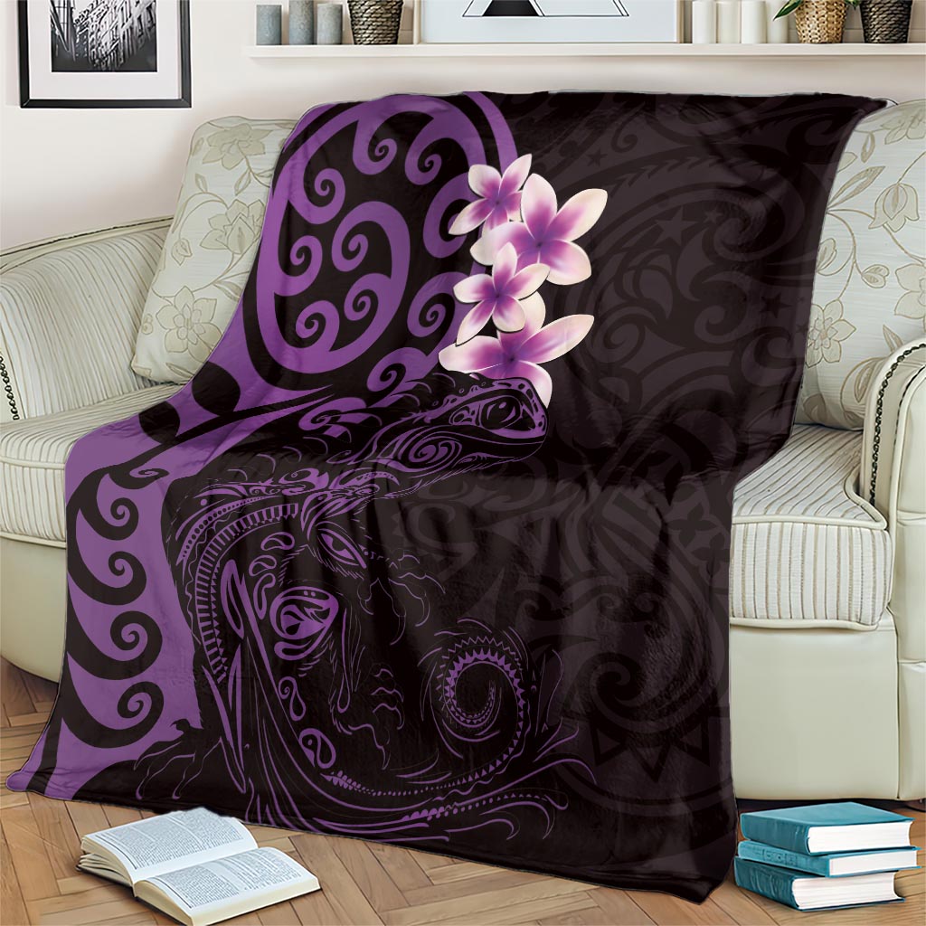 New Zealand Tuatara Plumeria Blanket Maori Purple Koru Tribal Tattoo LT01 - Polynesian Pride