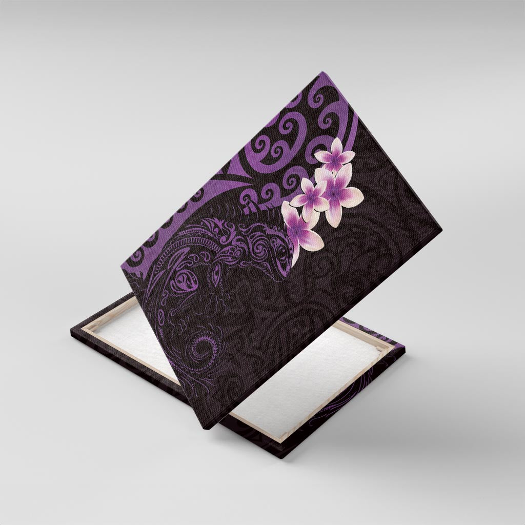 New Zealand Tuatara Plumeria Canvas Wall Art Maori Purple Koru Tribal Tattoo LT01 With Frame Purple - Polynesian Pride