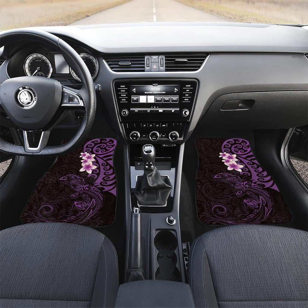 New Zealand Tuatara Plumeria Car Mats Maori Purple Koru Tribal Tattoo LT01 Set 2pcs - Front Purple - Polynesian Pride