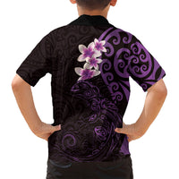 New Zealand Tuatara Plumeria Family Matching Off Shoulder Maxi Dress and Hawaiian Shirt Maori Purple Koru Tribal Tattoo LT01 - Polynesian Pride