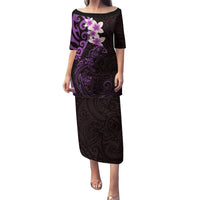 New Zealand Tuatara Plumeria Family Matching Puletasi and Hawaiian Shirt Maori Purple Koru Tribal Tattoo LT01 Mom's Dress Purple - Polynesian Pride