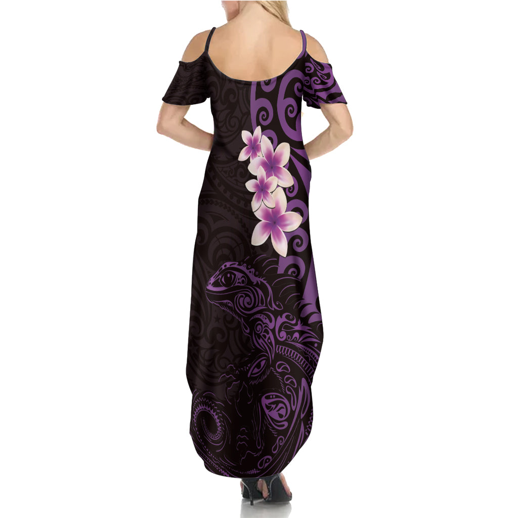 New Zealand Tuatara Plumeria Family Matching Summer Maxi Dress and Hawaiian Shirt Maori Purple Koru Tribal Tattoo LT01 - Polynesian Pride