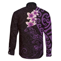 New Zealand Tuatara Plumeria Family Matching Tank Maxi Dress and Hawaiian Shirt Maori Purple Koru Tribal Tattoo LT01 - Polynesian Pride
