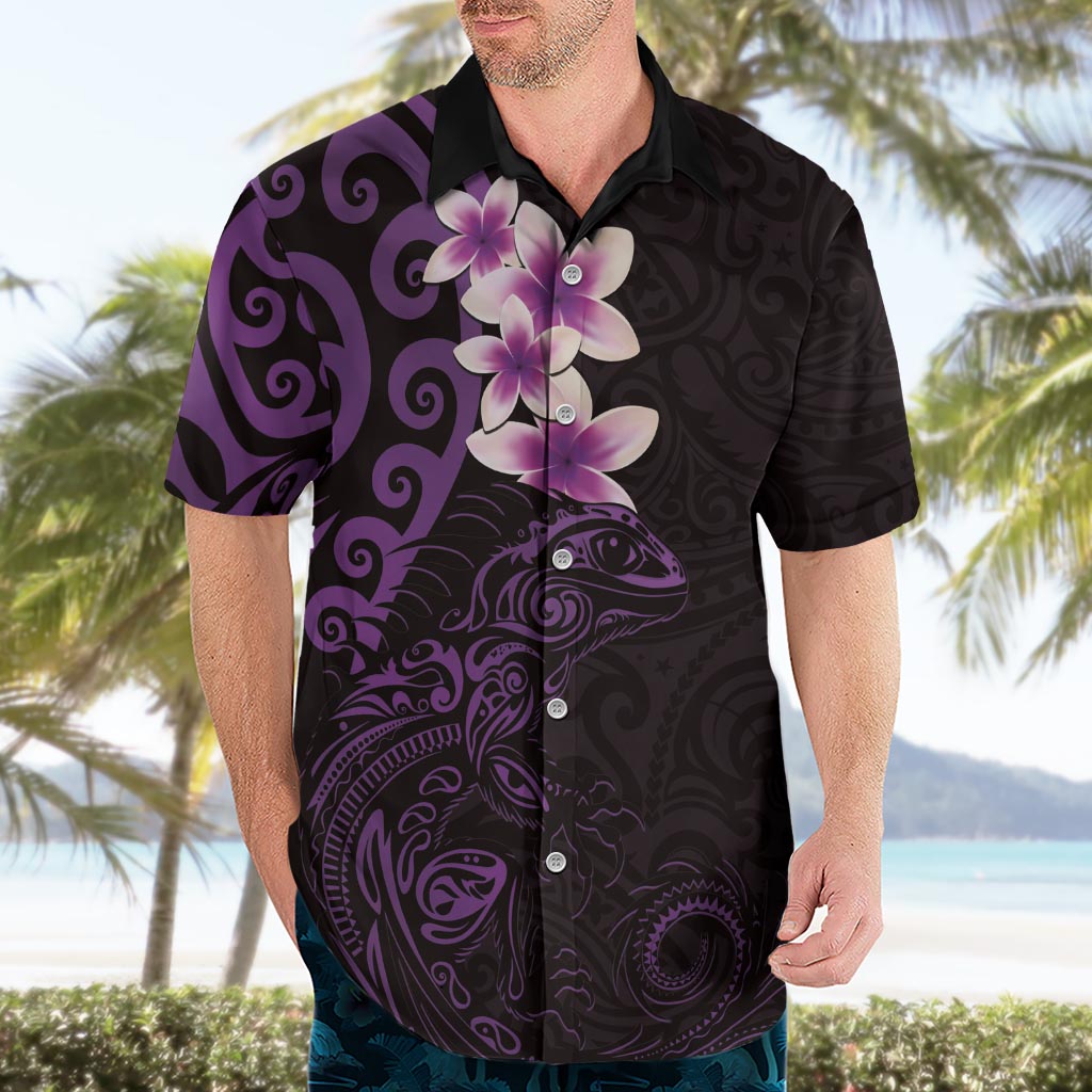 New Zealand Tuatara Plumeria Hawaiian Shirt Maori Purple Koru Tribal Tattoo LT01 - Polynesian Pride