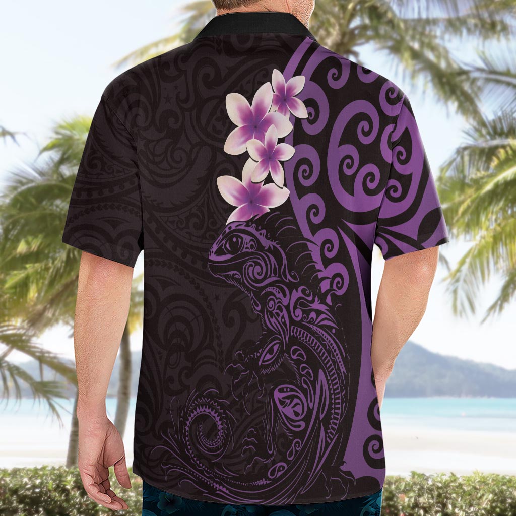 New Zealand Tuatara Plumeria Hawaiian Shirt Maori Purple Koru Tribal Tattoo LT01 - Polynesian Pride