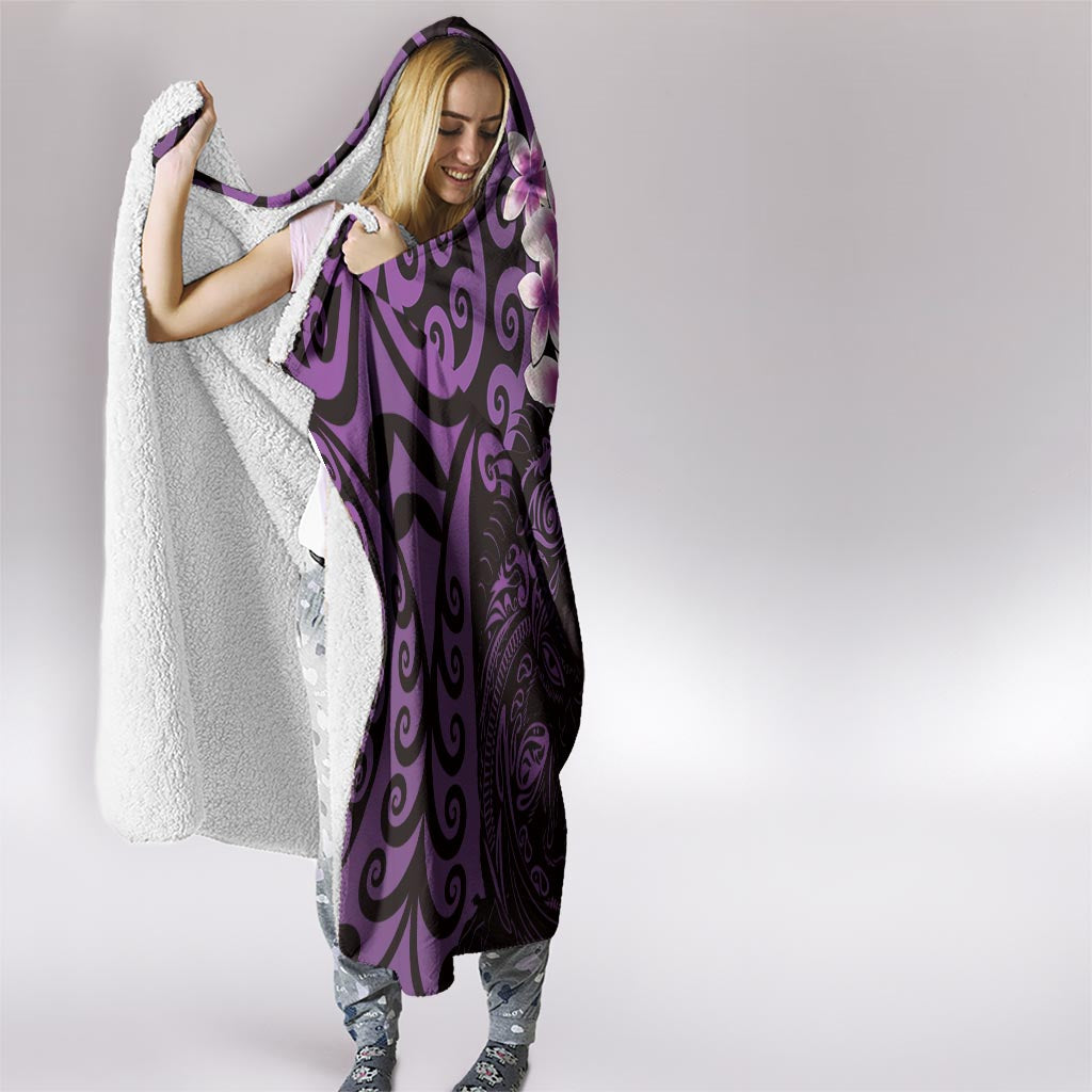 New Zealand Tuatara Plumeria Hooded Blanket Maori Purple Koru Tribal Tattoo LT01 - Polynesian Pride