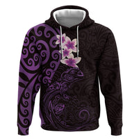 New Zealand Tuatara Plumeria Hoodie Maori Purple Koru Tribal Tattoo LT01 Pullover Hoodie Purple - Polynesian Pride