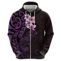 New Zealand Tuatara Plumeria Hoodie Maori Purple Koru Tribal Tattoo LT01 - Polynesian Pride