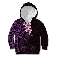 New Zealand Tuatara Plumeria Kid Hoodie Maori Purple Koru Tribal Tattoo LT01 Hoodie Purple - Polynesian Pride