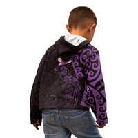 New Zealand Tuatara Plumeria Kid Hoodie Maori Purple Koru Tribal Tattoo LT01 - Polynesian Pride