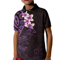 New Zealand Tuatara Plumeria Kid Polo Shirt Maori Purple Koru Tribal Tattoo LT01 Kid Purple - Polynesian Pride