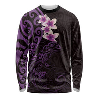 New Zealand Tuatara Plumeria Long Sleeve Shirt Maori Purple Koru Tribal Tattoo LT01 Unisex Purple - Polynesian Pride