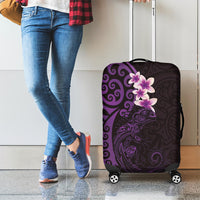 New Zealand Tuatara Plumeria Luggage Cover Maori Purple Koru Tribal Tattoo
