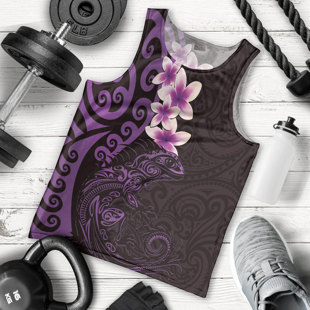 New Zealand Tuatara Plumeria Men Tank Top Maori Purple Koru Tribal Tattoo LT01 - Polynesian Pride