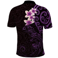 New Zealand Tuatara Plumeria Polo Shirt Maori Purple Koru Tribal Tattoo LT01 - Polynesian Pride