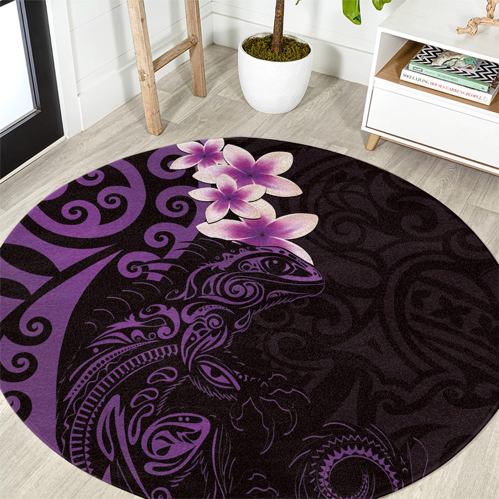 New Zealand Tuatara Plumeria Round Carpet Maori Purple Koru Tribal Tattoo LT01 Purple - Polynesian Pride