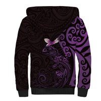 New Zealand Tuatara Plumeria Sherpa Hoodie Maori Purple Koru Tribal Tattoo LT01 - Polynesian Pride