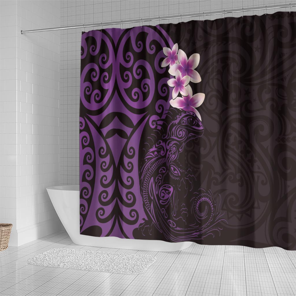 New Zealand Tuatara Plumeria Shower Curtain Maori Purple Koru Tribal Tattoo LT01 - Polynesian Pride