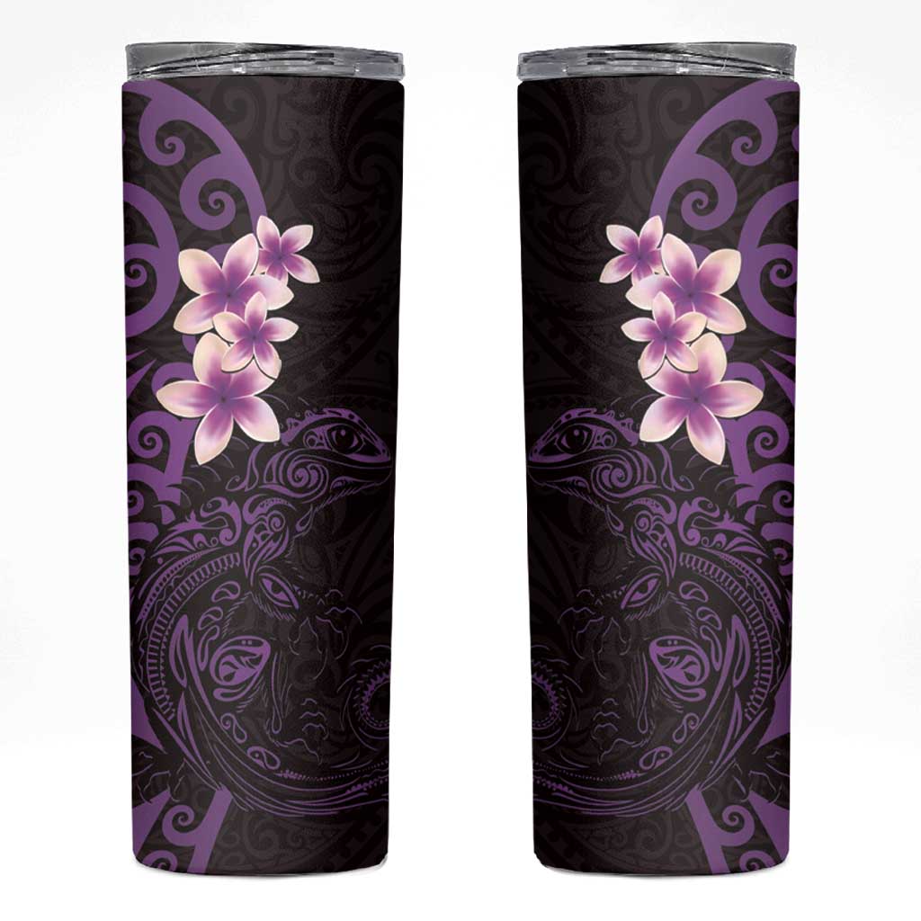 New Zealand Tuatara Plumeria Skinny Tumbler Maori Purple Koru Tribal Tattoo LT01 Purple - Polynesian Pride