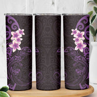 New Zealand Tuatara Plumeria Skinny Tumbler Maori Purple Koru Tribal Tattoo LT01 - Polynesian Pride