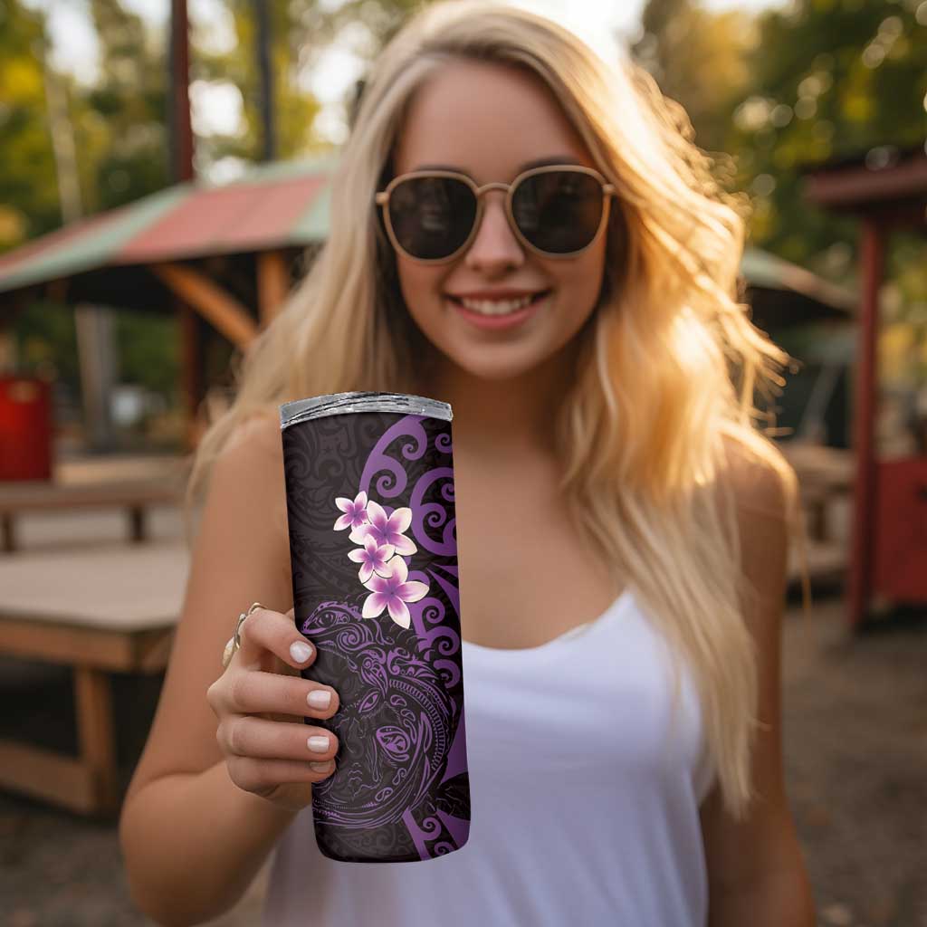 New Zealand Tuatara Plumeria Skinny Tumbler Maori Purple Koru Tribal Tattoo LT01 - Polynesian Pride