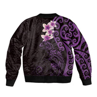 New Zealand Tuatara Plumeria Sleeve Zip Bomber Jacket Maori Purple Koru Tribal Tattoo LT01 - Polynesian Pride