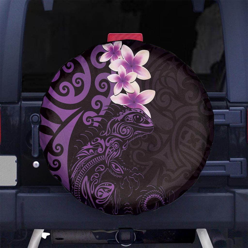 New Zealand Tuatara Plumeria Spare Tire Cover Maori Purple Koru Tribal Tattoo LT01 - Polynesian Pride