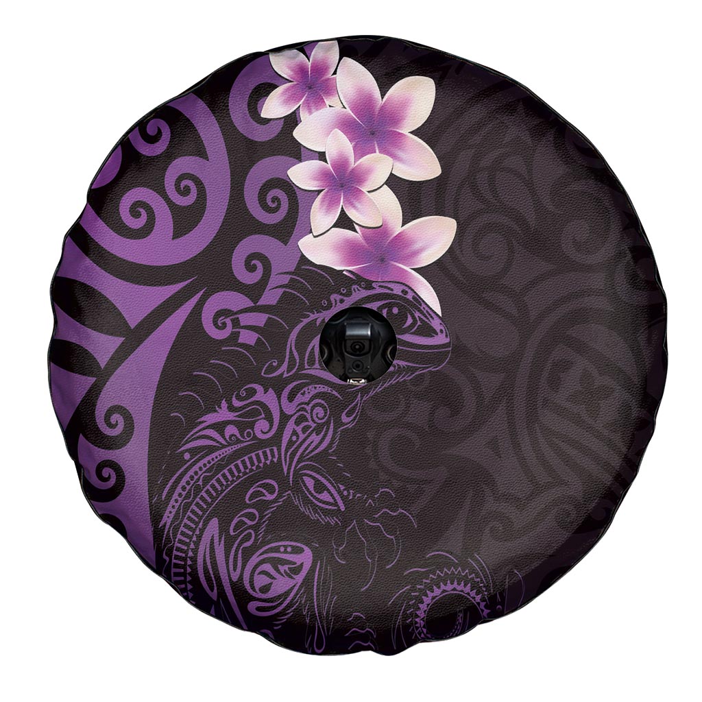 New Zealand Tuatara Plumeria Spare Tire Cover Maori Purple Koru Tribal Tattoo LT01 - Polynesian Pride