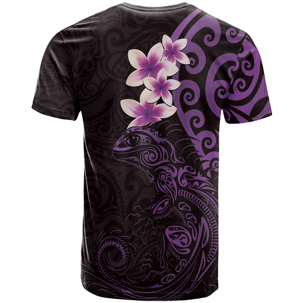 New Zealand Tuatara Plumeria T Shirt Maori Purple Koru Tribal Tattoo LT01 - Polynesian Pride