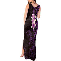 New Zealand Tuatara Plumeria Tank Maxi Dress Maori Purple Koru Tribal Tattoo LT01 - Polynesian Pride