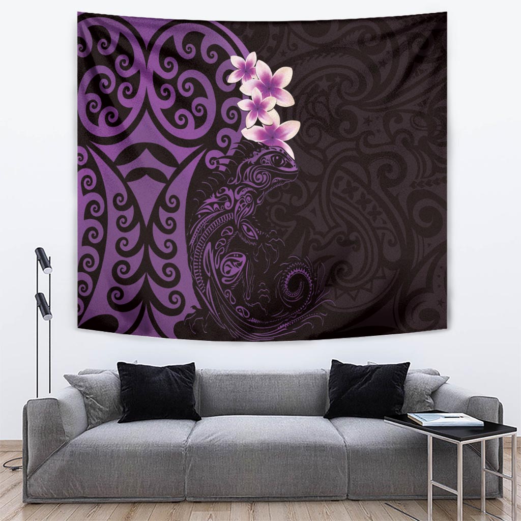 New Zealand Tuatara Plumeria Tapestry Maori Purple Koru Tribal Tattoo LT01 Purple - Polynesian Pride