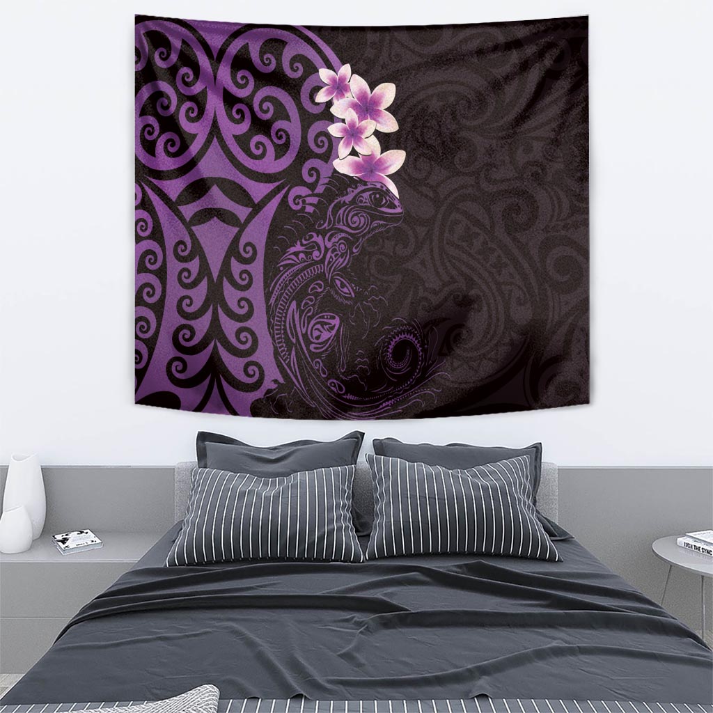 New Zealand Tuatara Plumeria Tapestry Maori Purple Koru Tribal Tattoo LT01 - Polynesian Pride
