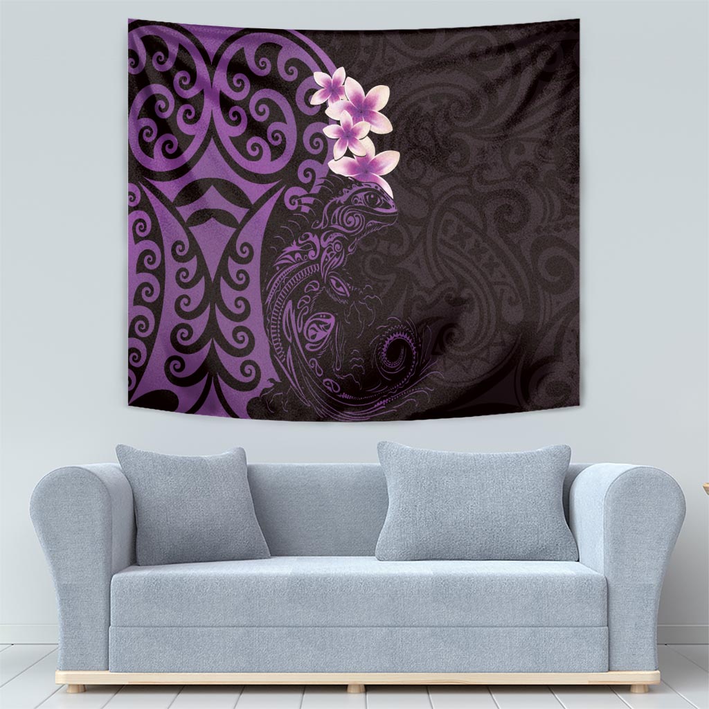 New Zealand Tuatara Plumeria Tapestry Maori Purple Koru Tribal Tattoo LT01 - Polynesian Pride