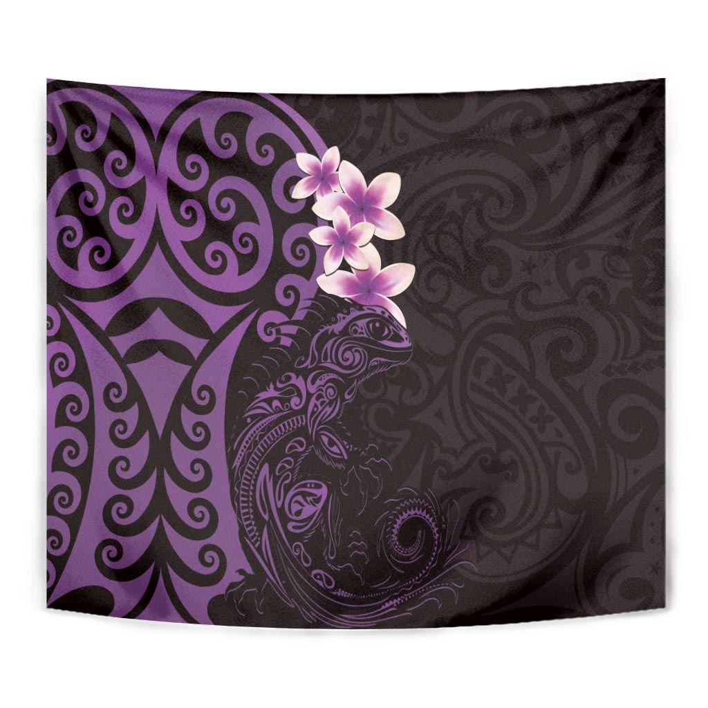 New Zealand Tuatara Plumeria Tapestry Maori Purple Koru Tribal Tattoo LT01 - Polynesian Pride
