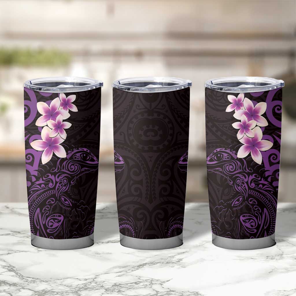 New Zealand Tuatara Plumeria Tumbler Cup Maori Purple Koru Tribal Tattoo LT01 - Polynesian Pride