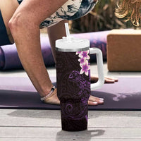 New Zealand Tuatara Plumeria Tumbler With Handle Maori Purple Koru Tribal Tattoo LT01 - Polynesian Pride