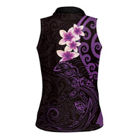 New Zealand Tuatara Plumeria Women Sleeveless Polo Shirt Maori Purple Koru Tribal Tattoo LT01 - Polynesian Pride