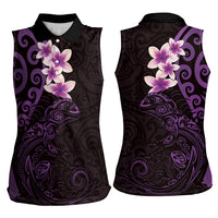 New Zealand Tuatara Plumeria Women Sleeveless Polo Shirt Maori Purple Koru Tribal Tattoo LT01 - Polynesian Pride
