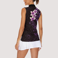 New Zealand Tuatara Plumeria Women Sleeveless Polo Shirt Maori Purple Koru Tribal Tattoo LT01 - Polynesian Pride