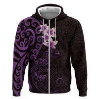 New Zealand Tuatara Plumeria Zip Hoodie Maori Purple Koru Tribal Tattoo LT01 Zip Hoodie Purple - Polynesian Pride